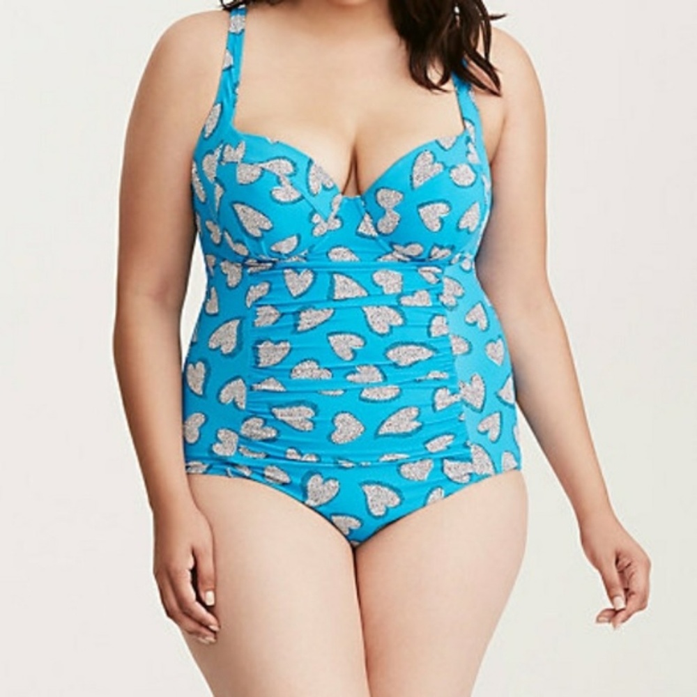 Heart Print Ruched Push Up One Piece Swimsuit 1079